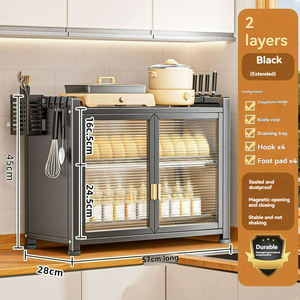 Versatile Multi Layer Kitchen Cupboard <strong>Storage</strong> Cabinet Dinnerware <strong>Tabletop</strong> Rack Draining Feature Top <strong>Storage</strong> Use for Tableware - Product Image 5