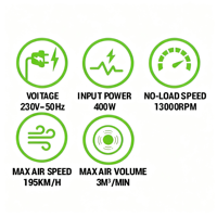 Souffleur de feuilles électrique VERTAK 400W avec vitesse d'air maximale de 195 km/h Souffleur de feuilles léger pour le nettoyage des débris de feuilles de jardin