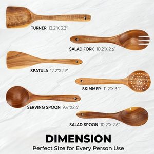 Juego de Utensilios de Cocina de Madera de Teca Natural Ecológicos Antiadherentes de 6 Piezas, Gran Venta 2025 - Product Image 3