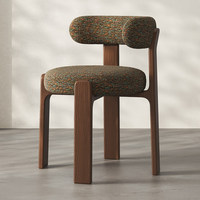 Chaise de salle à manger en bois massif de style rétro français du milieu du siècle, avec dossier rembourré en tissu antique, mobile, pour salles à manger domestiques