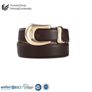 Cinturón de mujer de cuero de vaca genuino de Pakistán marrón ovalado liso con aleación de metal dorado para hebilla - Product Image 1