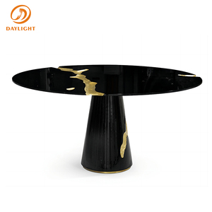 Table à manger de luxe personnalisée en bois massif et MDF noir, design craquelé italien, feuille d'or, acier inoxydable 304, mobilier de salle à manger - Product Image 3