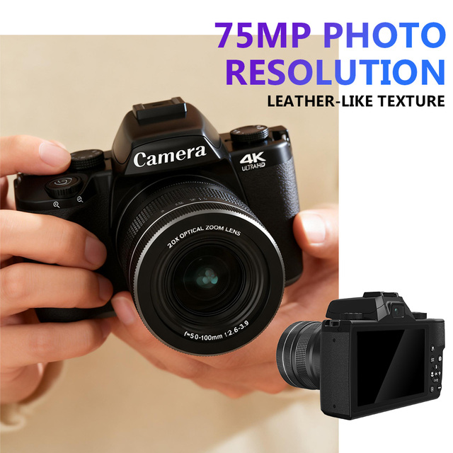 Optical Zoom Digital Camera WD100 75MP 20X 4.0" HD Touch Screen 30 Beauty Filters Fill Light UV Lens Leather Texture