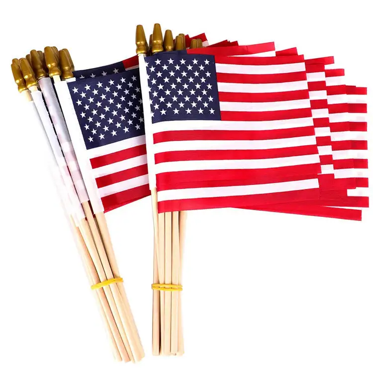 गर्म बेच लकड़ी के पोल 4X6in मिनी अमेरिकी संयुक्त राज्य अमेरिका हाथ लहराते ध्वज