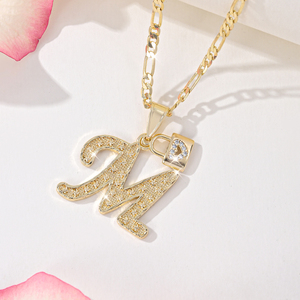 Collier avec pendentif lettre M en forme de Zircon plaqué or, motif chaîne à maillons, <span class=keywords><strong>pour</strong></span> la prière et <span class=keywords><strong>l</strong></span>'<span class=keywords><strong>amour</strong></span> maternel, cadeau religieux - Product Image 2