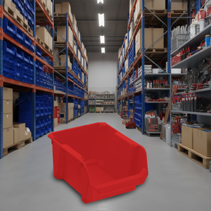 Bandeja de Almacenamiento Modular de Plástico Roja de 12x8x6 Pulgadas Apilable para Organización de Almacenes - Product Image 3