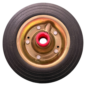 ล้อรถเข็นยางตันแบบมีร่องขนาด 8 x 2 นิ้ว <span class=keywords><strong>ดุม</strong></span>เหล็กชุบสังกะสีกันสนิมสีทอง ปลอกพลาสติกสีแดง แกนขนาด 3/4 นิ้ว - Product Image 3