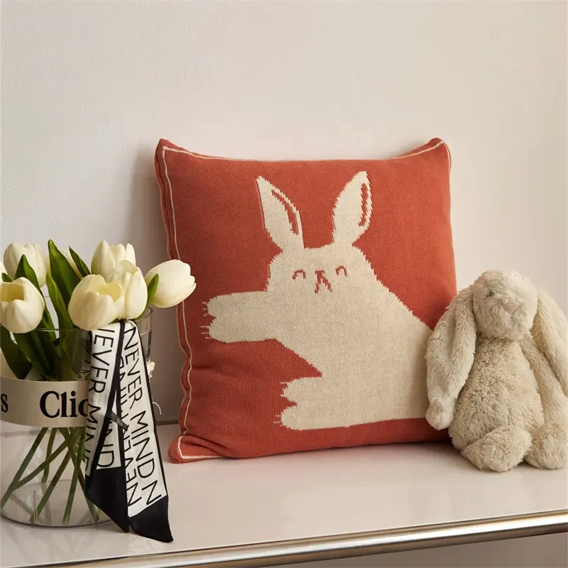 Cartone animato carino divertente coniglio modello 100% cotone lavorato a maglia federa cuscino per la decorazione domestica TTT