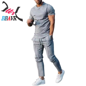 Summer Sport Men <b>T</b> Shirt <b>Track</b> Suit Sports Suit Men's Solid Color Casual Round Neck Short Sleeve Sports Two-piece Men - Product Image 2