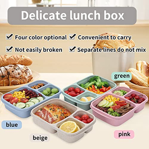 Ensemble de boîtes à lunch Bento en plastique à 3 compartiments, contenants de préparation de repas en paille de blé, compatibles micro-ondes et lave-vaisselle - Product Image 5