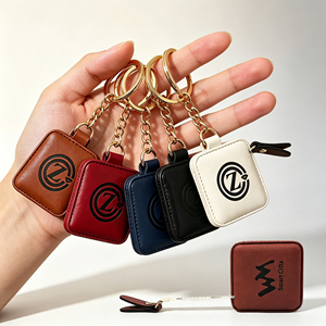 Mètre Ruban en Cuir Gravé au Laser, Mini Rétractable, Effet Arc-en-ciel Holographique, avec Porte-clés, Logo Personnalisé - Product Image 1