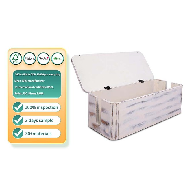 Large Wooden Cable Management Organizer Box and Power Strip Box for Electrical Cord Management Hide Desk Cord and Floor Cables