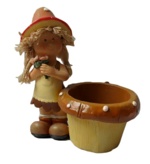 Resina artesanato Kids Pot estátuas decorativas estátua ao ar livre jardim cogumelo decorações