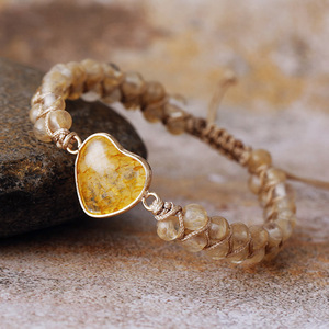 Heart-Shaped Tiger Eye Beaded Braided <b>Bracelet</b> <b>Adjustable</b> For Gift Jewelry - Product Image 5