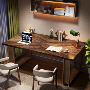 Modern Luxury Contemporary Solid Wood Executive Desk with Gold Metal Legs for Home <b>Office</b> <b>Workstation</b> - Product Image 5