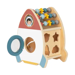 Giocattolo educativo perlina forma labirinto gioco di corrispondenza per bambini in legno razzo Montessori occupato cubo attività