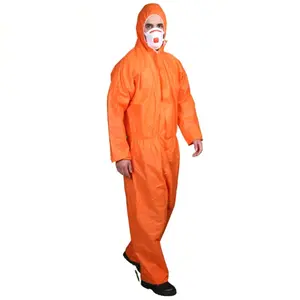 SMS Orange Coverall with Attached Hood, Elastic Wrist & Ankle Disposable Working Suit