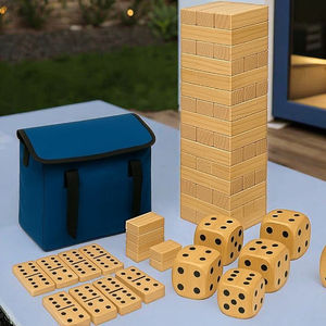 Ensemble de jeu de plein air de taille personnalisée pour la famille comprenant 45 blocs de tour de culbutage en bois 28 jeux de dominos 6 dés géants - Product Image 4
