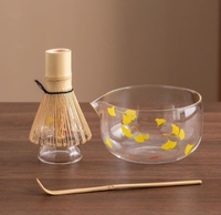 Ensemble de cérémonie du thé Matcha japonais de luxe en verre écologique durable, fouet, bol, support, boîte colorée, accessoires complets modernes