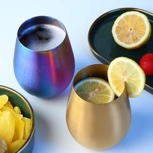 Cangkir anggur emas tahan pecah, Mug bentuk telur di dinding tunggal, kacamata anggur tanpa batang baja tahan karat 500ml 17oz untuk Bar luar ruangan - Product Image 6
