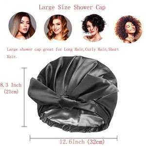 Gorro de Ducha de Lujo para Mujer, Reutilizable, Impermeable, Ajustable, de Poliéster, con Borde Flexible y Cierre Elástico, Forro de Seda Satinado para Cabello Largo - Product Image 3