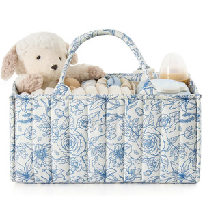 Organisateur de rangement portable de luxe pour pépinière Fourre-tout matelassé Imprimé floral Nappy Caddy Basket Bag Baby Diaper Caddy - Product Image 4