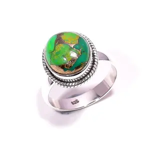 Hedendaagse Ontwerp Groene Koperen Turquoise Edelsteen Ring 925 Zilveren Sieraden