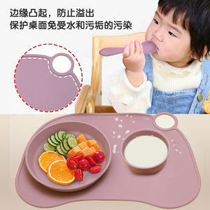 Juego de vajilla de silicona para bebé con plato, tazón, cuchara, tenedor, babero y taza para alimentación de 0 a 12 meses, utensilios libres de BPA, diseño antideslizante - Product Image 3