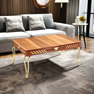 Mesa de Centro Moderna Sahra con Tapa de Madera y Estructura Metálica, Estilo Antiguo, Rectangular, para Sala de Estar - Product Image 1
