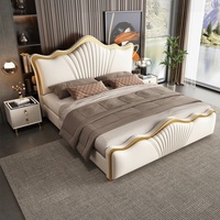 Lit de Luxe Moderne et Confortable en Similicuir, Cadre de Lit avec Rangement en Bois Massif, Tailles King et Queen, Meuble Haut de Gamme