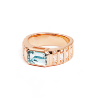 Bague Femme Chunky en Or S925 avec Topaze Bleue Taille Émeraude et Zircon, Style Vintage, Vente en Gros Gemnel