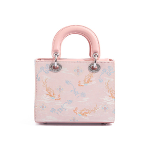 Borsa da donna lucida con motivo a drago rosa orientale, manico superiore e cinturino a tracolla, Hardware in <span class=keywords><strong>argento</strong></span> moda di lusso per tutti i giorni - Product Image 2