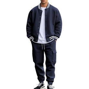 Wholesale FW25 Custom Streetwear Casual Gym Outdoor Mens Baseball Mandarin Collar Loose Fit <strong>Tracksuit</strong> Varsity Jacket Joggers Set - Product Image 4