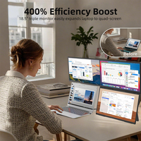 Moniteur portable quadruple Eimio OEM ODM pour ordinateur portable (requête pilote), 18,5 pouces, Type-C, TFT 1080p, pour travail à distance et haute productivité