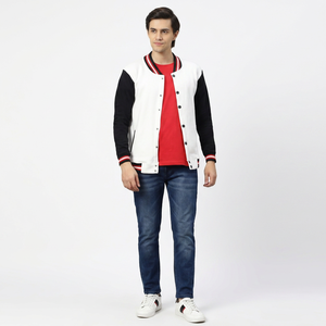 Chaqueta Universitaria Personalizada OEM FINER THREADS para Hombre, Chaqueta Varsity con Letras, Chaqueta de Forro Polar Negro de Alta Calidad, Transpirable, con Cuello Alto - Product Image 1
