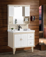Ensemble de meubles de salle de bain sur mesure blanc avec 4 tiroirs à fermeture douce et armoire miroir pour hôtel, certifié CE Europe, vente en gros