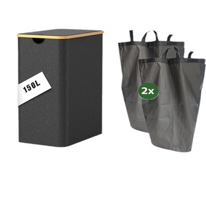 Hot-selling Japanese-style <b>foldable</b> bamboo fabric laundry <b>basket</b> with lid, large size. - Product Image 5