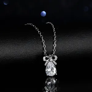 Lustro donna stile alla moda rotondo e a forma di pera ciondolo Moissanite gioielli in argento genuino 925 collana con pietre