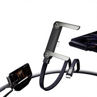 Kabel Telepon Tipe C 240W Kabel Data USB2.0 dengan Kabel Penyangga Telepon Lipat Portabel PD3.0 Pengisian Cepat untuk Ponsel Tablet