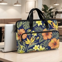 Sac pour ordinateur portable matelassé à imprimé floral tropical hawaïen OEM pour ordinateur de 14 à 16 pouces avec poignées et bandoulière