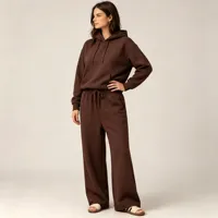 Ensemble deux pièces de luxe personnalisé avec logo pour femme : sweat à capuche en polaire et pantalon de jogging large – Tenue décontractée 2 pièces pour femme