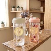Tasse de voyage portable grande capacité en PC avec sangle de transport pour étudiants, motif floral, avec paille intégrée - Vente en gros disponible