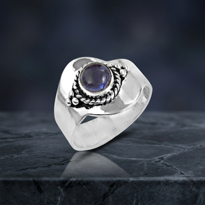 Anillo de Plata de Ley 925 con Zafiro de Art Palace, Anillo Vintage con Engaste de Bisel de Piedras Preciosas, Unisex, para Uso Diario - Product Image 2