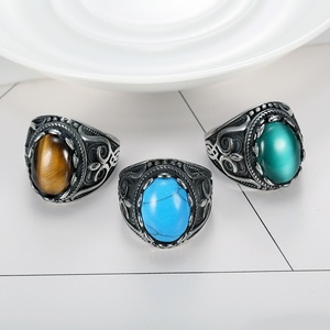 Wholesale Men's Vintage Oval Turquoise Stone <b>Ring</b> 18K Gold Plated Stainless Steel for Weddings and Biker Style Pendant - Product Image 2