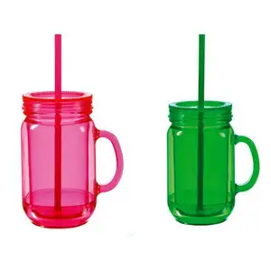 BPA Miễn Phí Tùy Chỉnh 20Oz Acrylic Iced Cà Phê Mason Jar Uống Chai Sữa Thường Xuyên Xử Lý Cốc Cốc Cốc Có Nắp Đậy Ống Hút