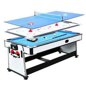 工場販売4 in1マルチゲームプールビリヤードテーブル、エアホッケーテーブル、ホーム7フィート用ダイニング卓上付き卓球テーブル