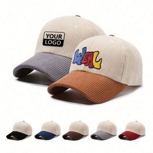 High Quality Unisex <b>Plain</b> Two Tone 6 Panel Blank Corduroy Hat Baseball <b>Cap</b> with Customized Embroidery Logo - Product Image 1