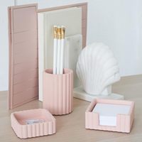Ensemble d'accessoires de bureau esthétiques modernes, lot de 3, organiseurs élégants en béton rose pour stylos et fournitures de bureau