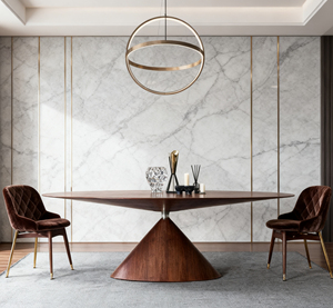 Sang trọng óc chó Veneer bàn ăn thiết kế đồ nội thất ý hiện đại bằng gỗ hình bầu dục hình dạng bàn ăn - Product Image 2