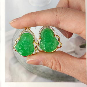 <span class=keywords><strong>Pierre</strong></span> naturelle Maitreya bouddha pendentif religieux cubique Zircon or vert <span class=keywords><strong>jade</strong></span> bouddha breloques collier <span class=keywords><strong>porte</strong></span>-<span class=keywords><strong>bonheur</strong></span> bijoux pour femmes - Product Image 2